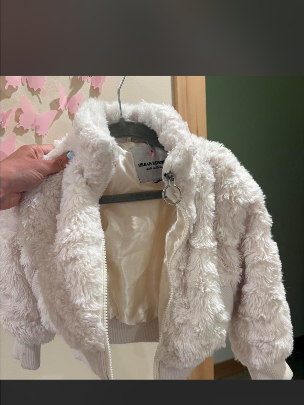Urban Republic Cream Plush Faux-Fur Puffer Jacket for Kids
